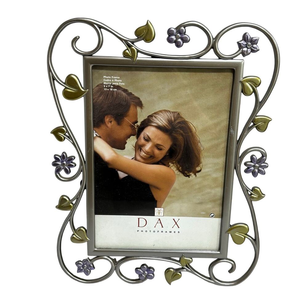 Vintage inspired Dax photo frame Art Nouveau style free standing silvertone
